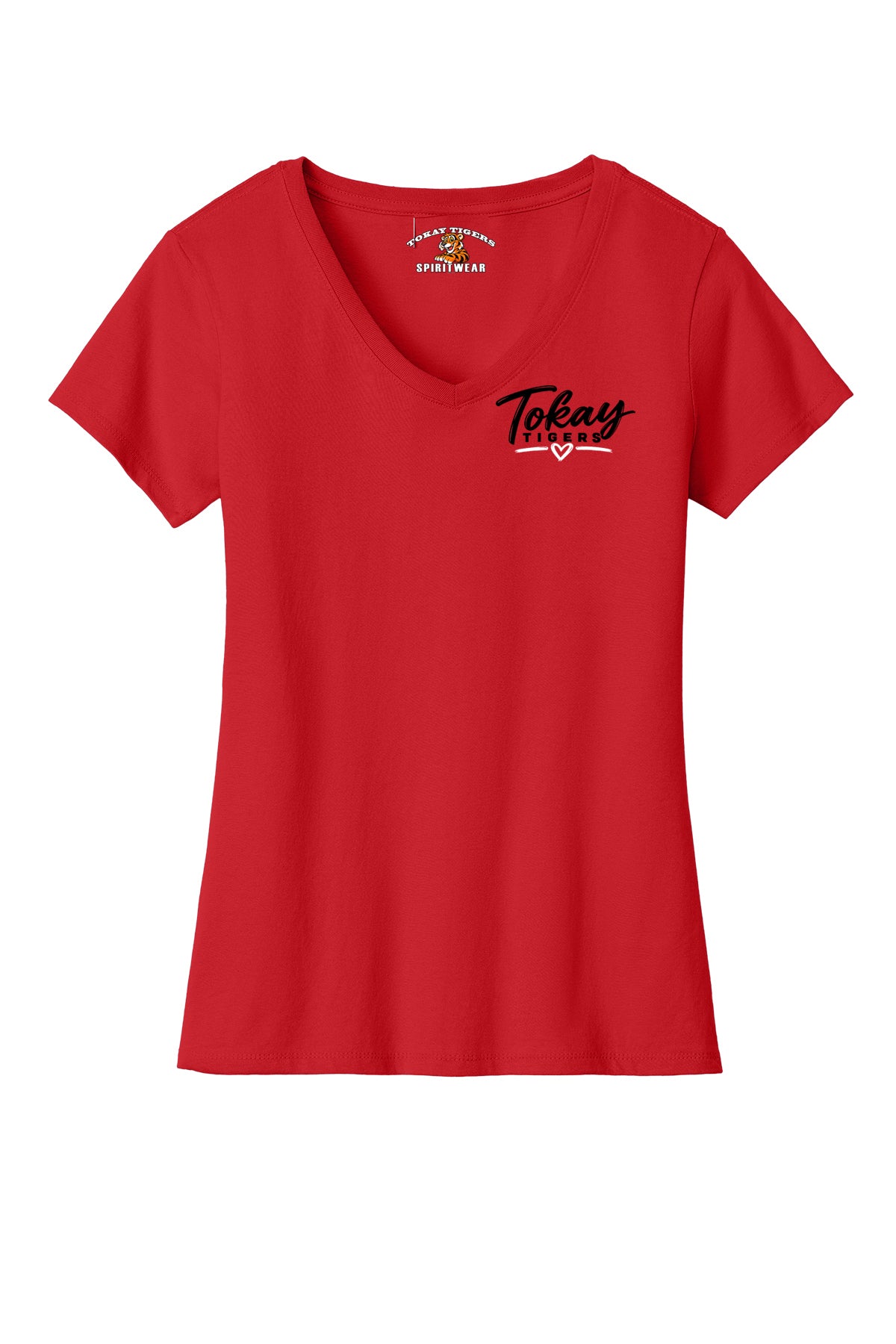 Ladies RED V-neck Heart Print